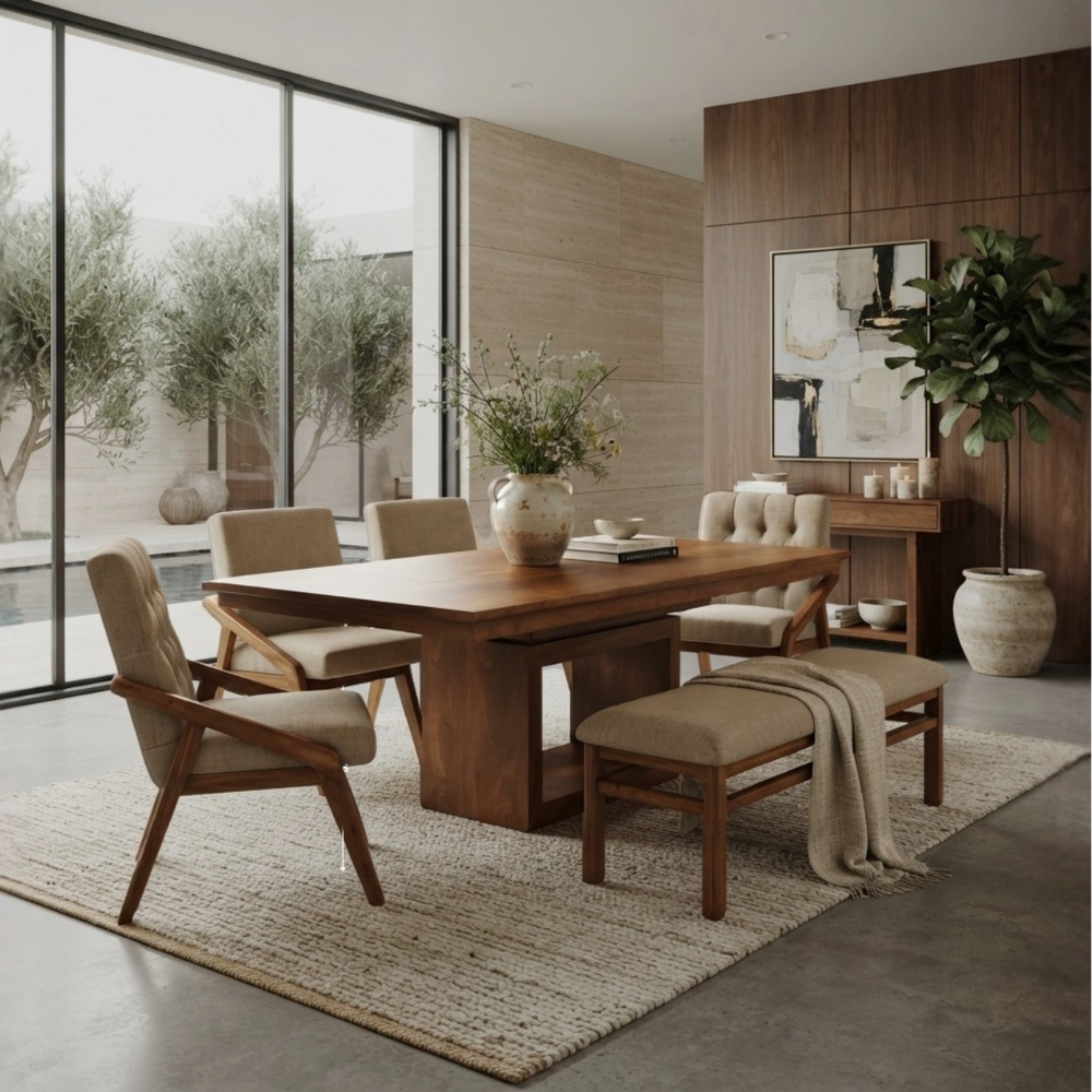 Comedor Modelo Austria 4 Sillas 1 Banca Beige
