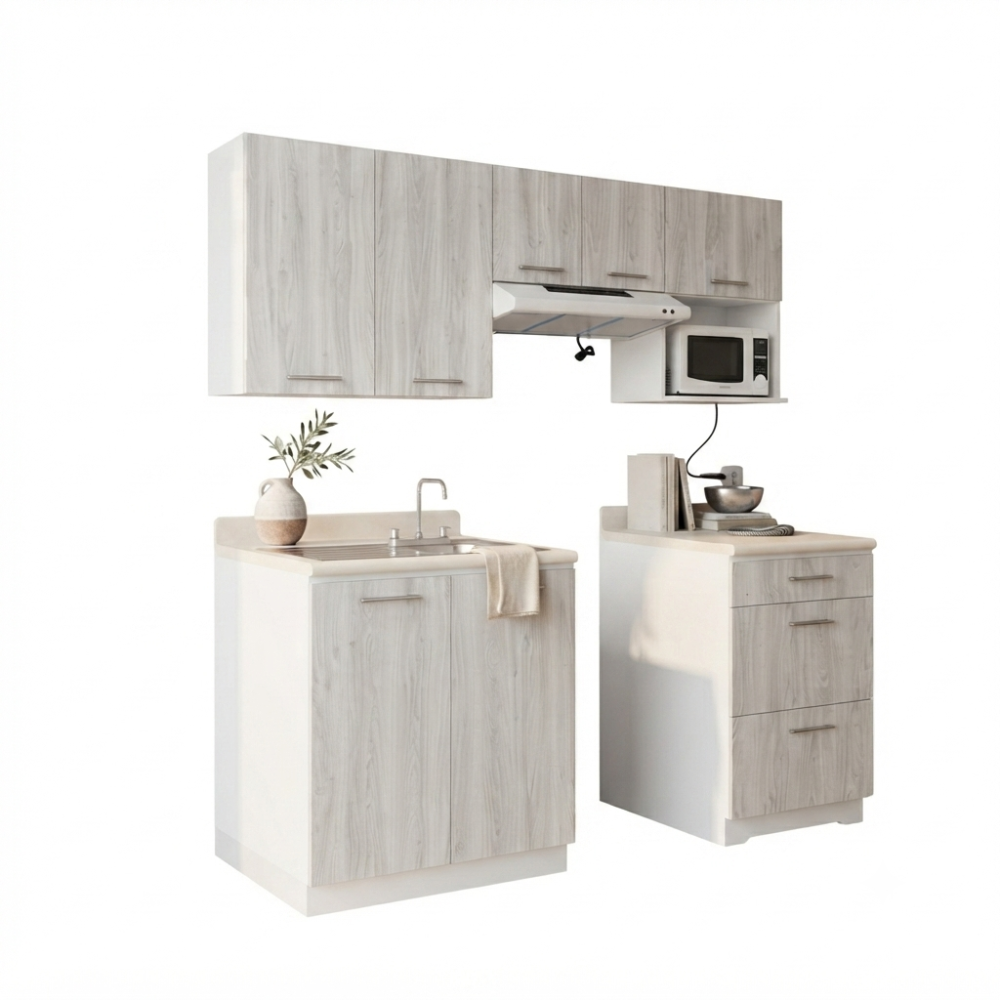 Cocina gris integral de 240 cm.