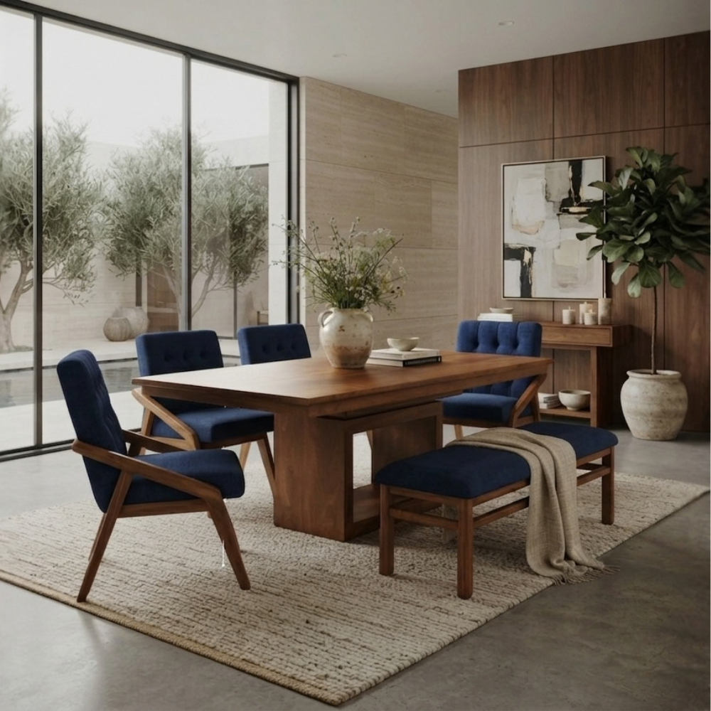 Comedor Modelo Austria 4 Sillas 1 Banca Azul Marino