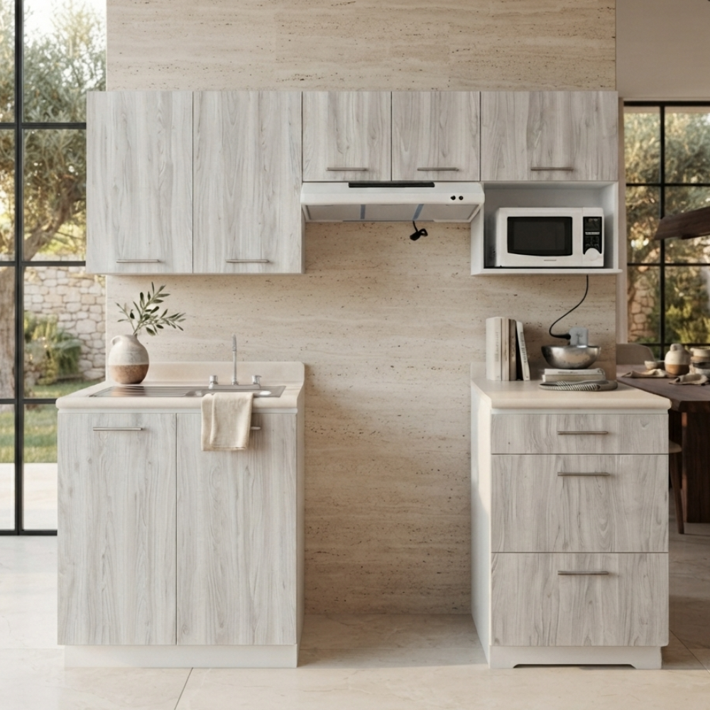 Cocina gris integral de 240 cm.