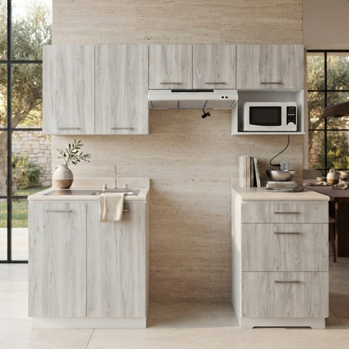 Cocina gris integral de 240 cm.