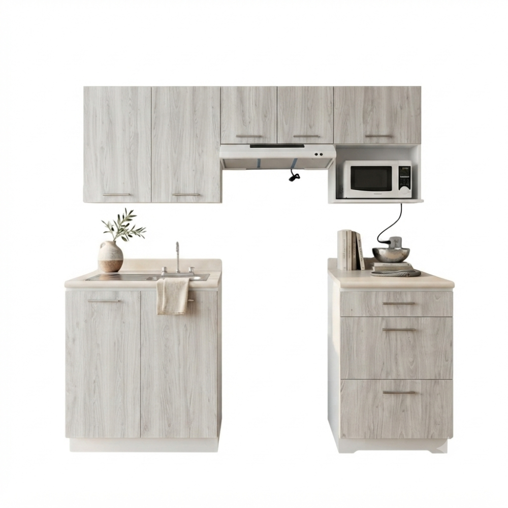 Cocina gris integral de 240 cm.