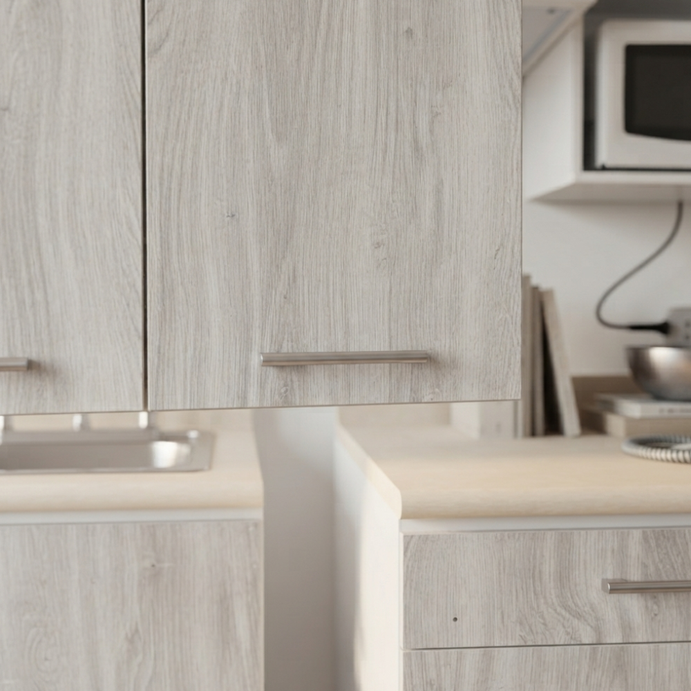 Cocina gris integral de 240 cm.